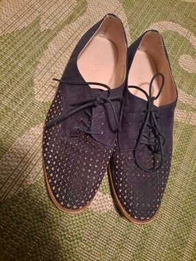 Kelly & Katie Navy Suede Laser-Cut Oxford Shoes